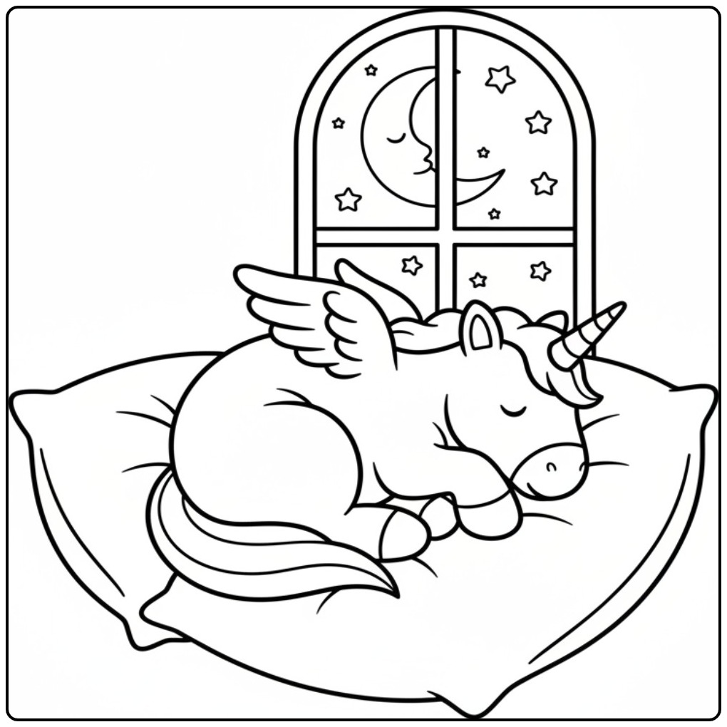 Dreamy Unicorn Wings with the Window coloring page