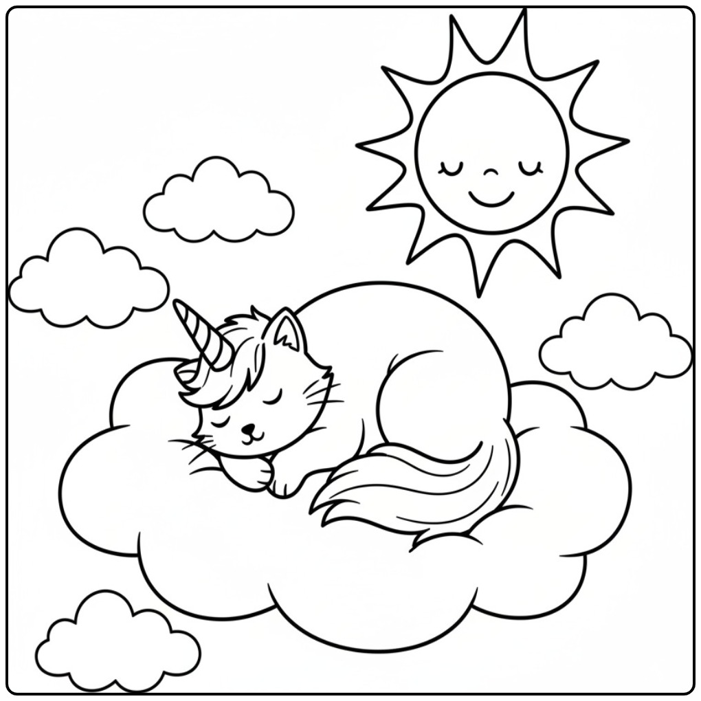 Dreamy Magical Unicorn Cat coloring page