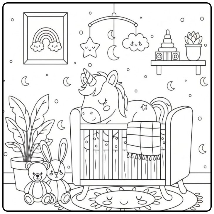 Dreamy Easy Baby Unicorn Sleep for Kids coloring page