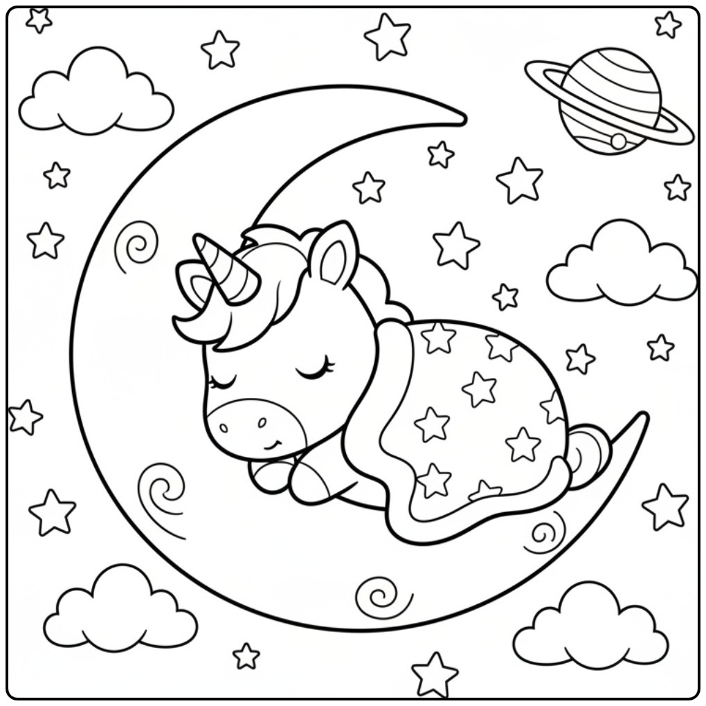 Dreamy Easy Baby Unicorn Sleep for Children 1 coloring page