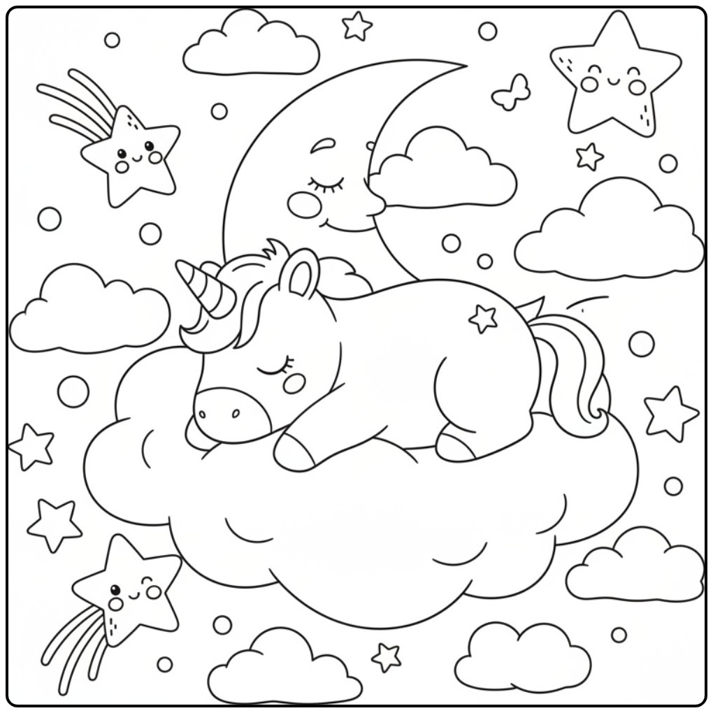 Dreamy Easy Baby Unicorn Sleep for Children coloring page