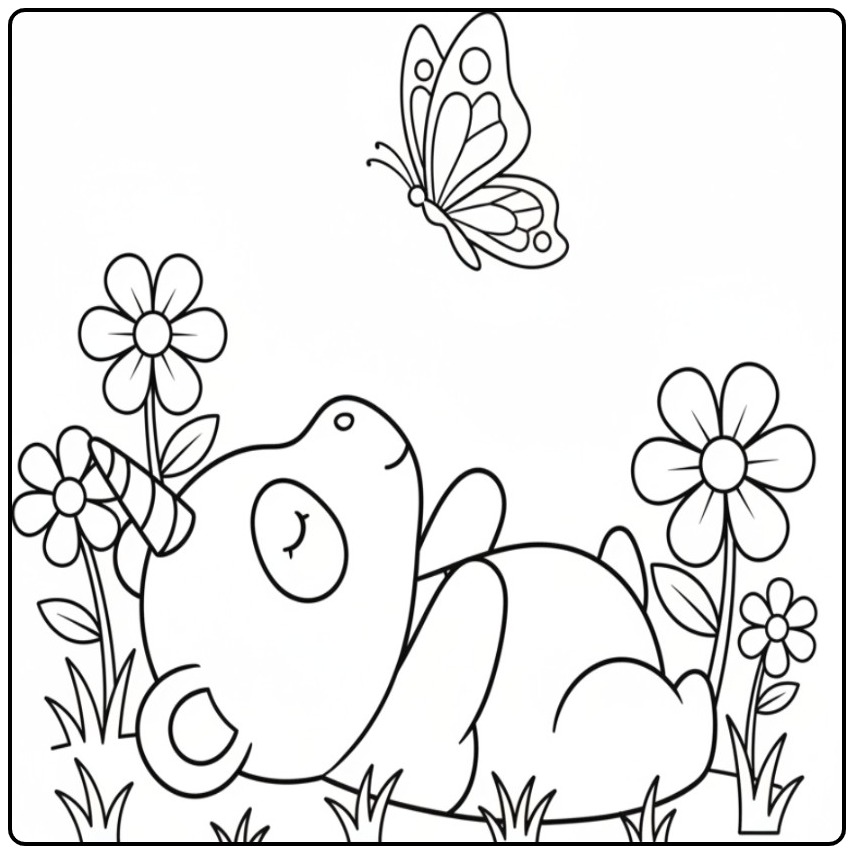 Dreamy Unicorn Panda in a Flower Field coloring page