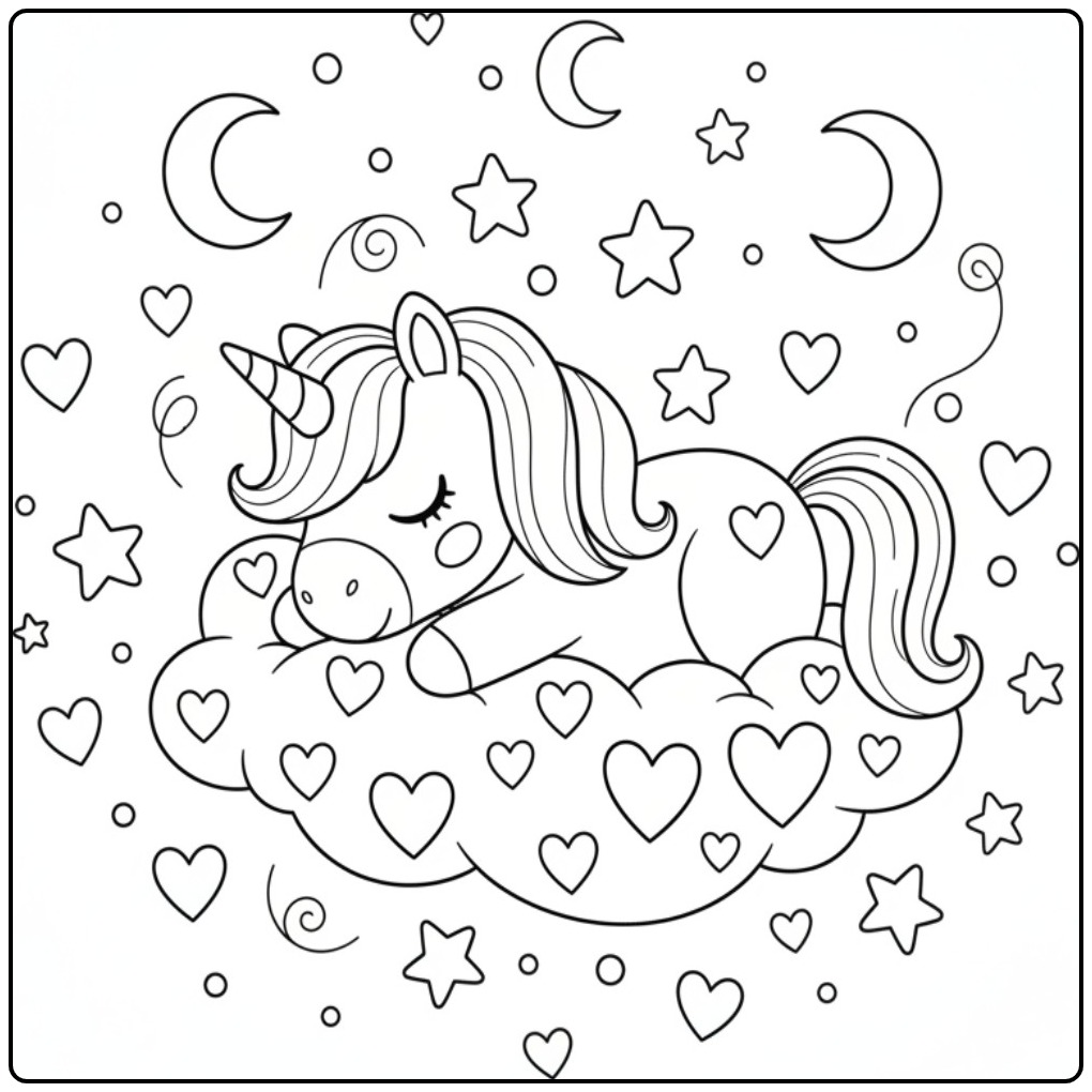 Droom Soft This Unicorn Princess with Hearts coloring page