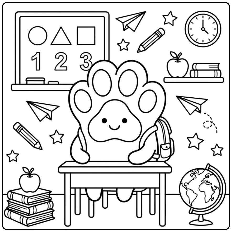 Educational Dog Paw in a Classroom Setting coloring page