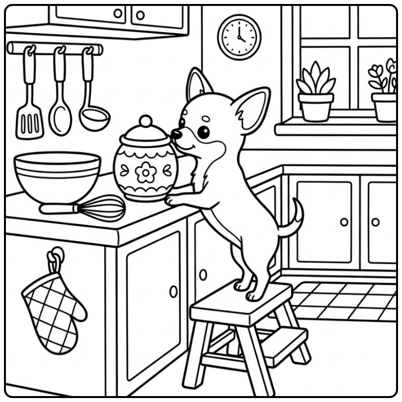 A Behulpzame Chihuahua Wil Gaan Baking coloring page