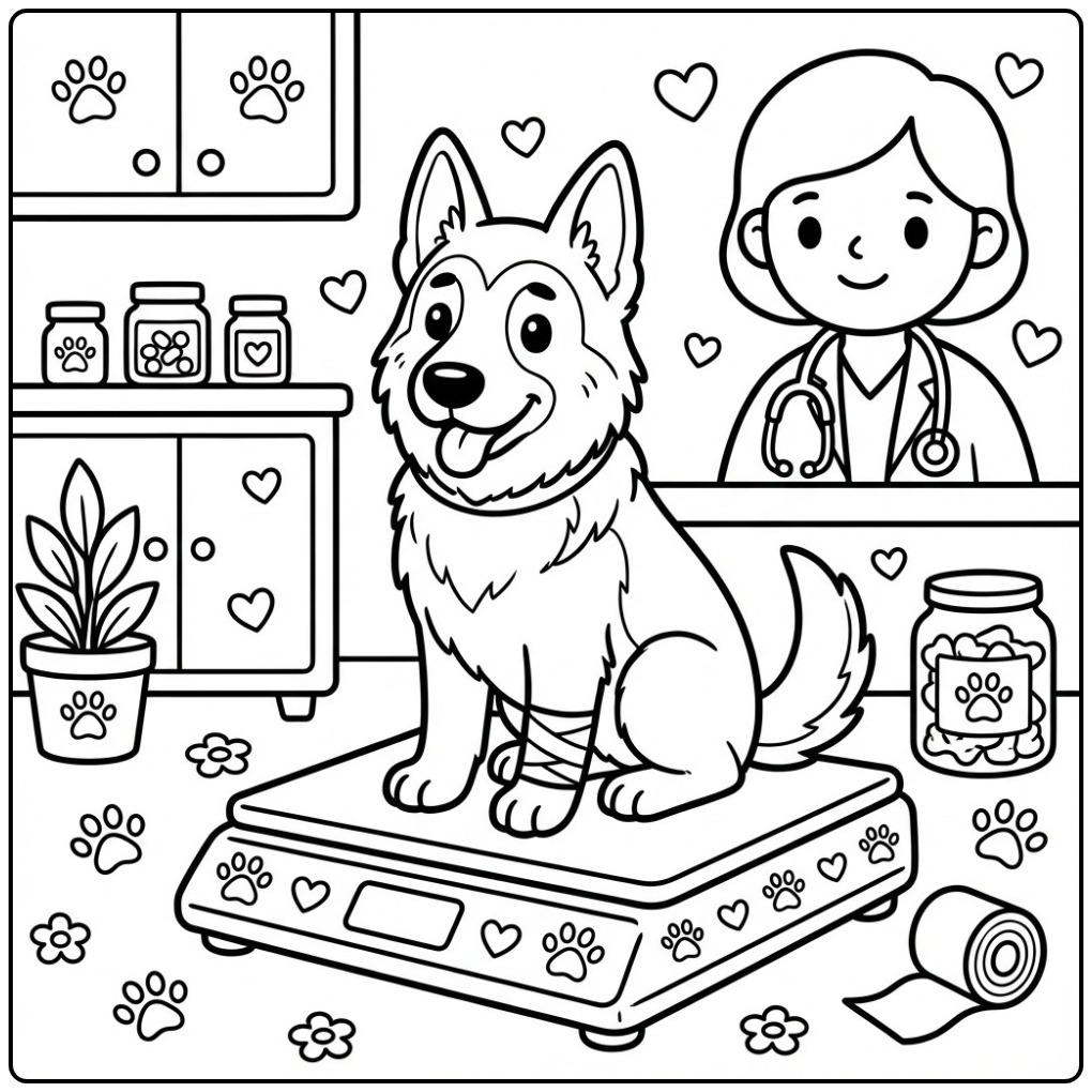 Brave German Shepherd During a Check Up coloring page