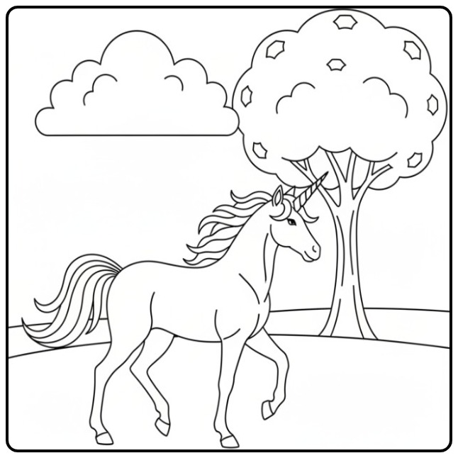 A Dreamy Unicorn Easy for Children coloring page