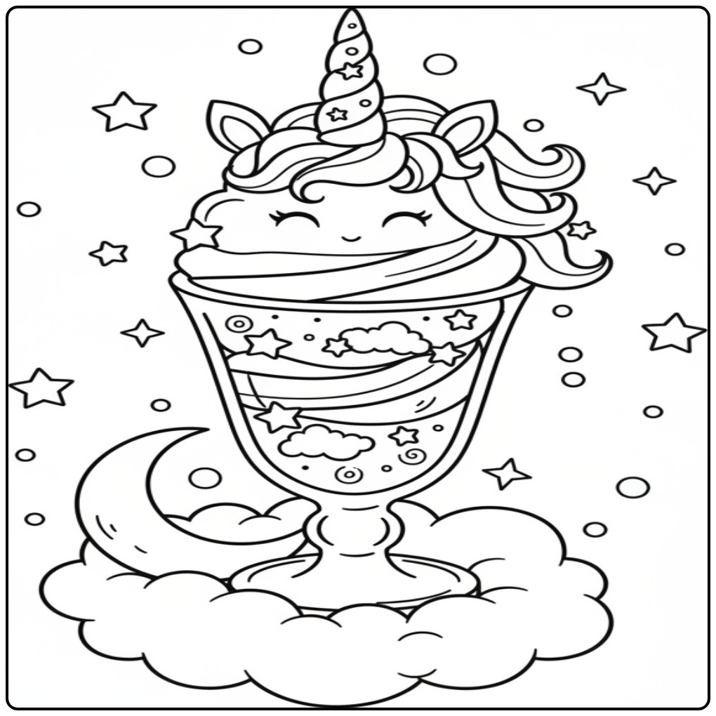 Droom Unicorn Sundae in a Glass Cup for You coloring page