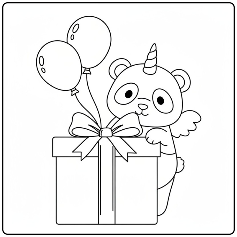 Festive Unicorn Panda for a Birthday coloring page