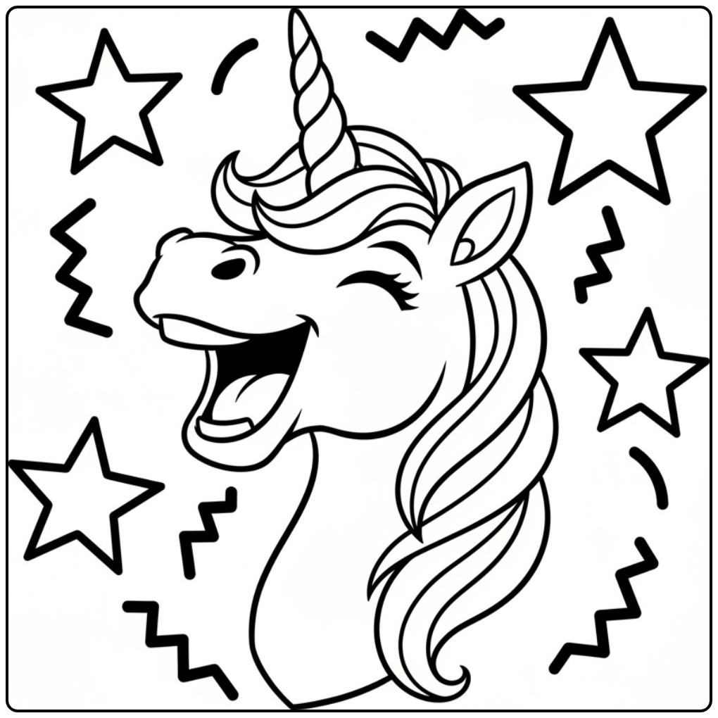 A Smiling Unicorn Head Cheerful coloring page