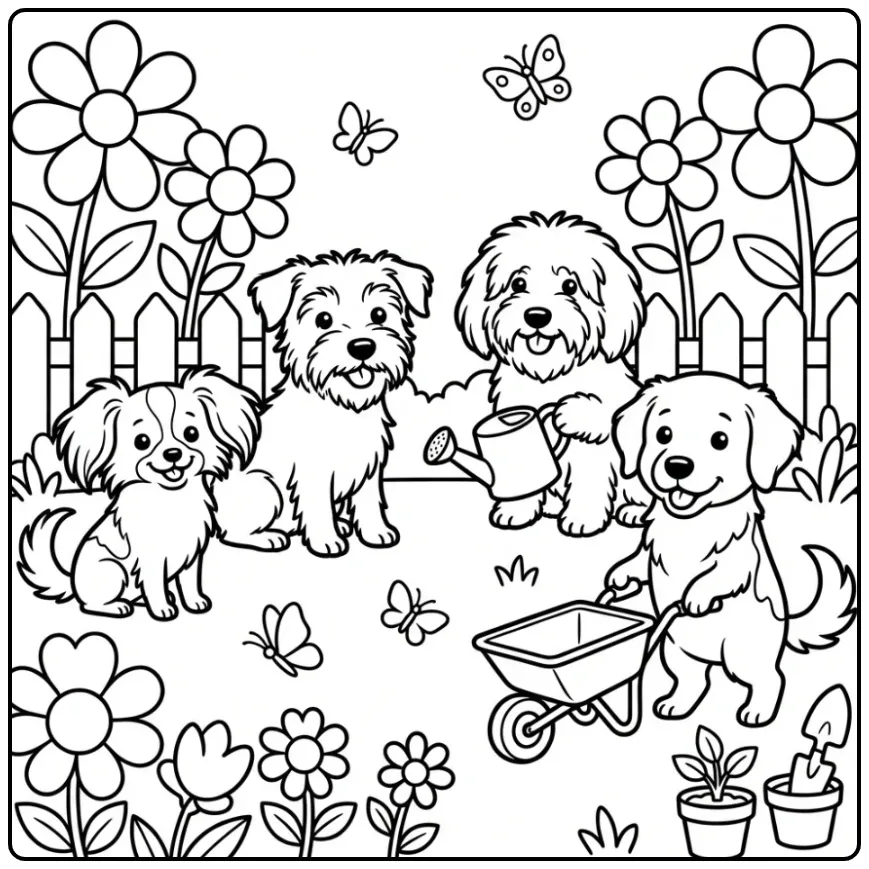 Dutch Dog Breeds Gardening Together coloring page