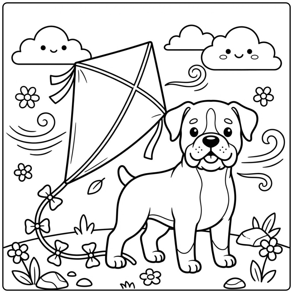 A Fun Boxer Dog Outside Standing to Playing coloring page