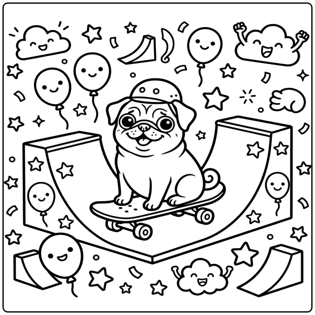 Fun Cute Puppy with Balloons coloring page
