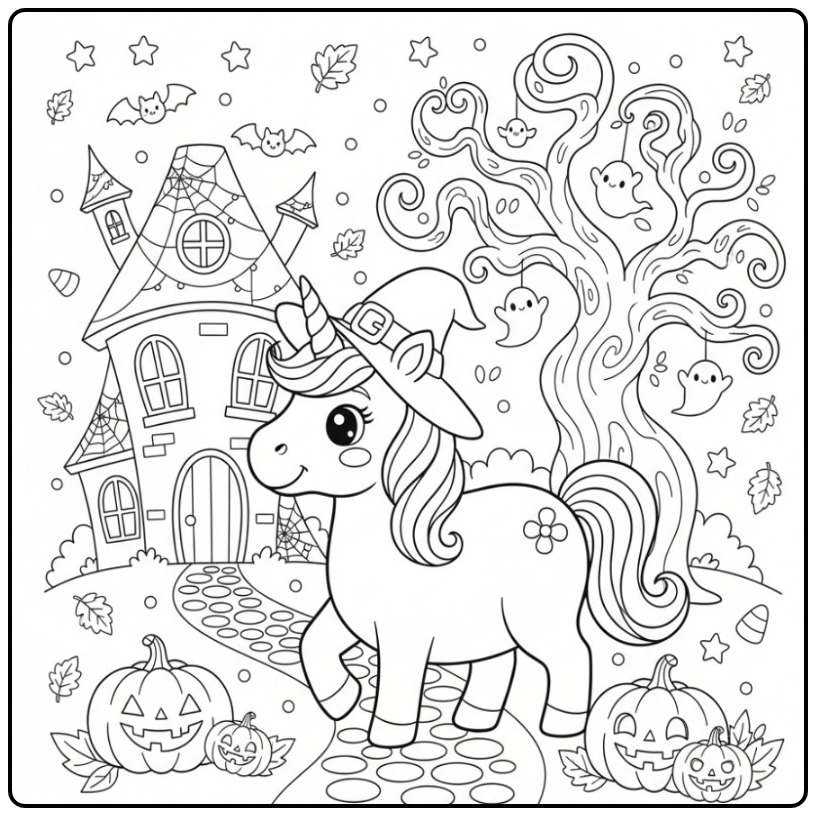 A Fun Easy Halloween Unicorn coloring page