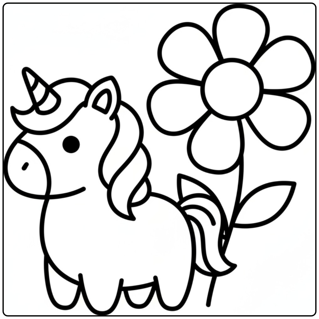Sweet Baby Unicorn a Sunflower coloring page