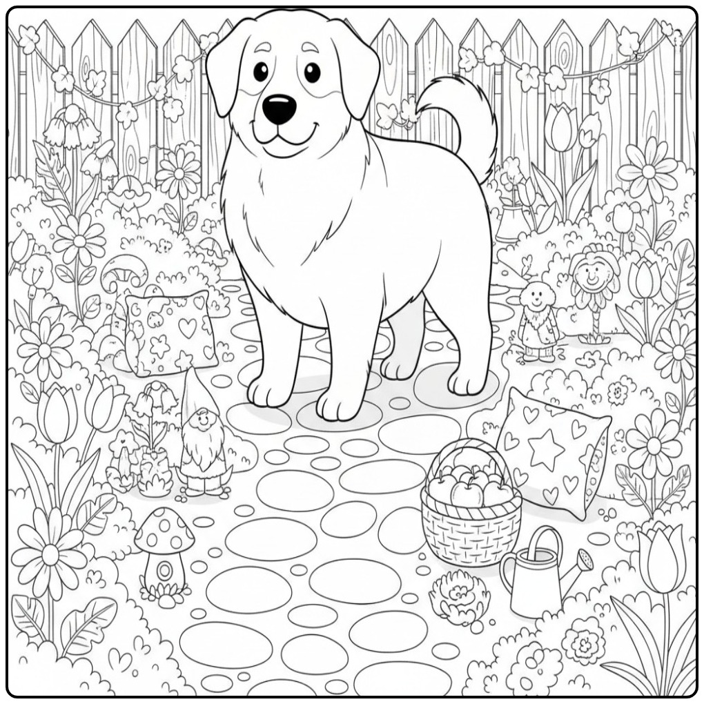 Hovawart in a Flower Garden coloring page