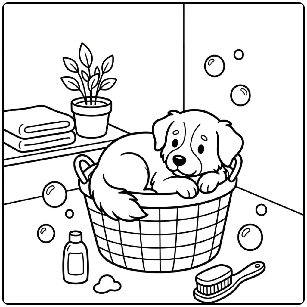 Markiesje Sleeping in a Laundry Basket coloring page
