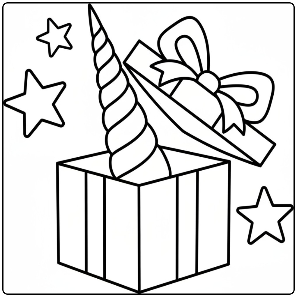 A Magical Gift Unicorn Horn Stars coloring page