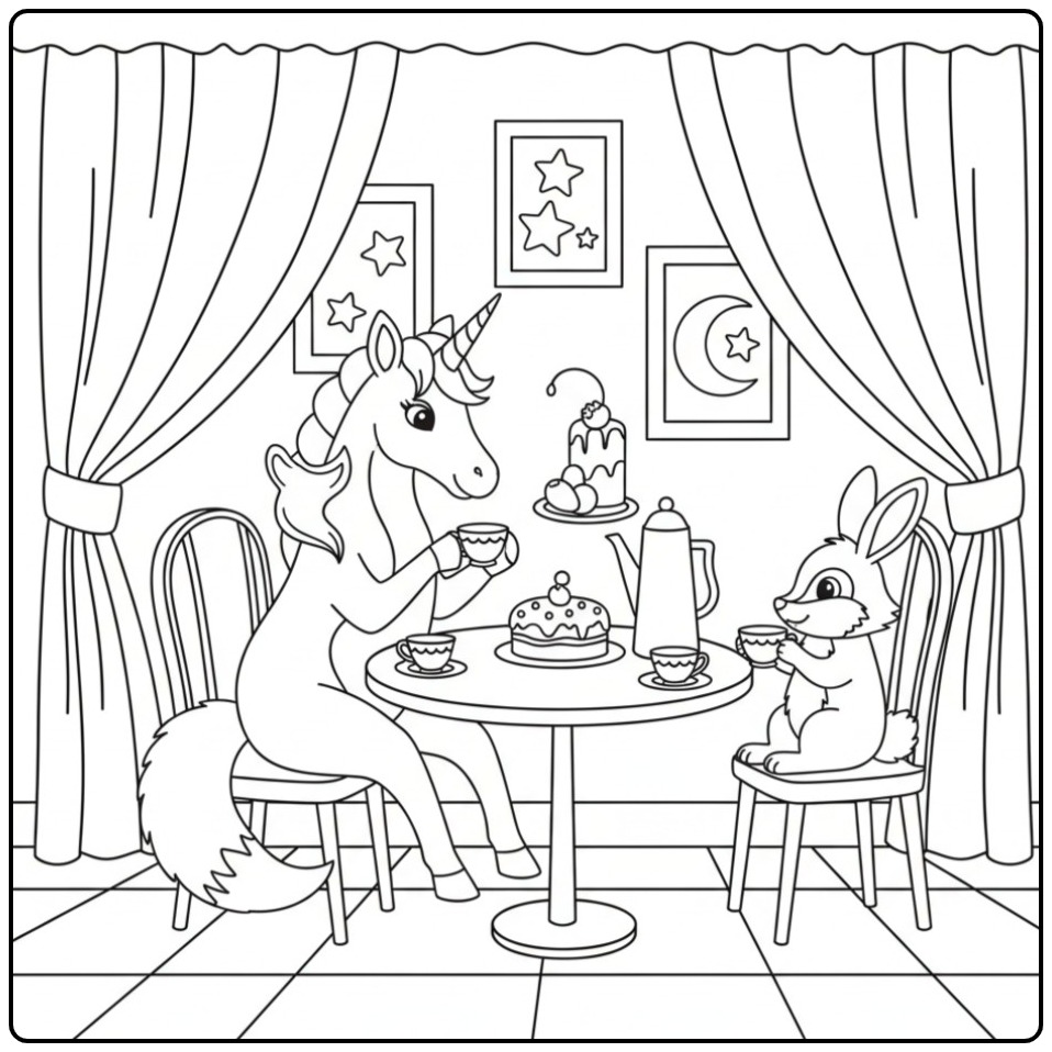 A Magical Tea Party the Unicorn Birthday coloring page