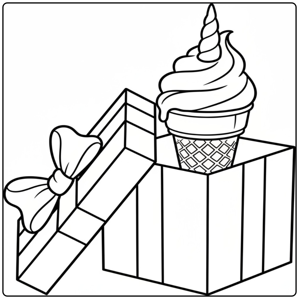 Magical Unicorn Ice Cream Surprised You from a Box coloring page