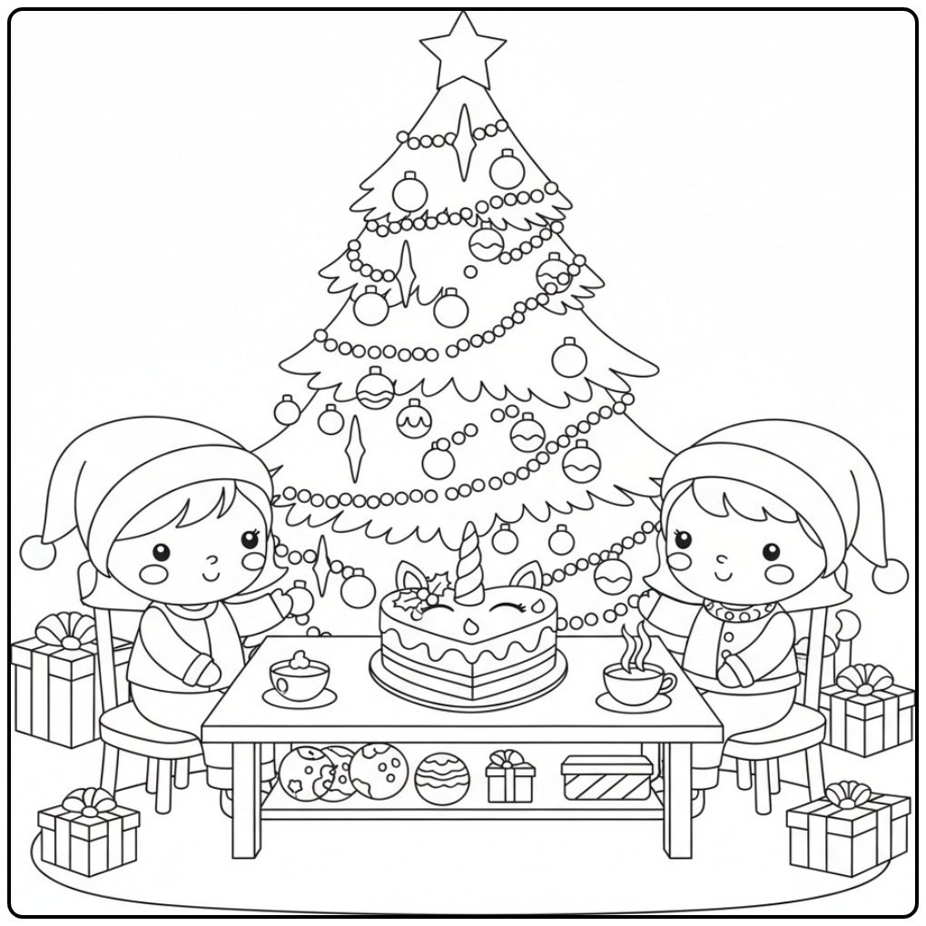 A Magical Unicorn Christmas Cake for the Holidays coloring page