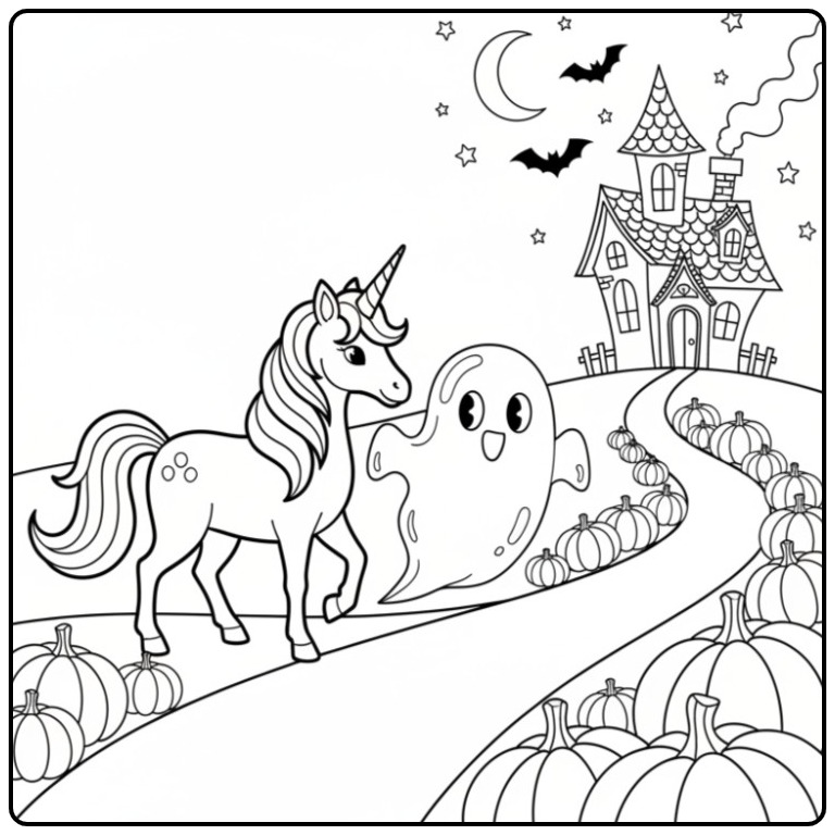 A Magical Unicorn Halloween for Children coloring page