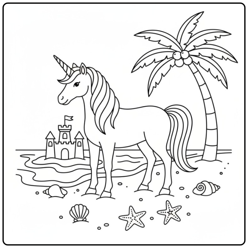 Magical Unicorn Easy for a Day at Sea coloring page