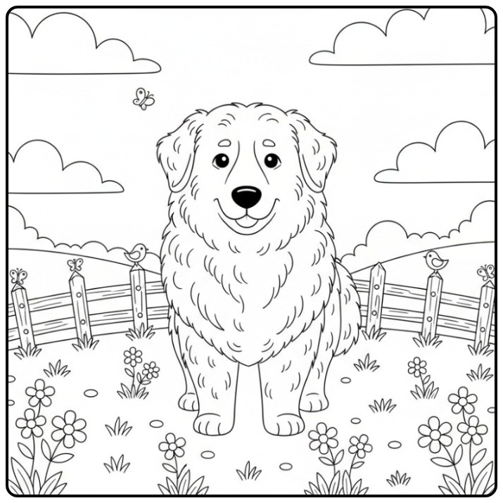 Great Pyrenees in a Rolling Meadow coloring page