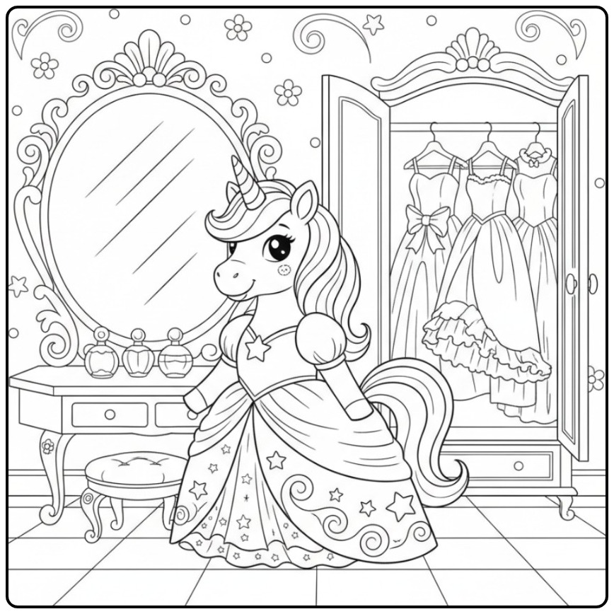 A Beautiful and Easy Unicorn Princess coloring page