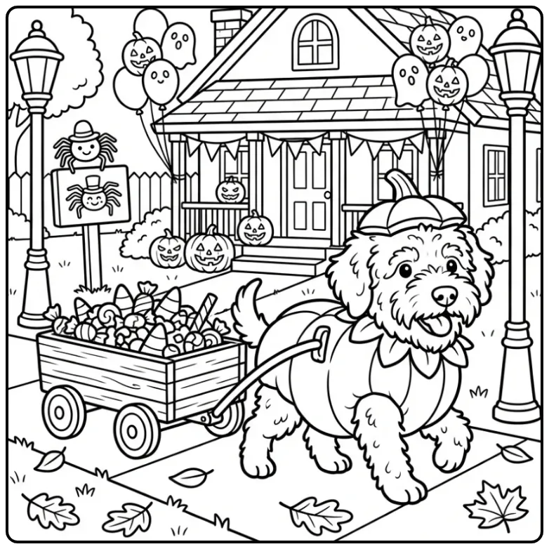 Smoushond Halloween Dog Dressed as a Pumpkin coloring page