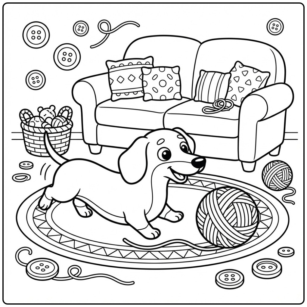 Cute Dachshund in a Cozy Room coloring page