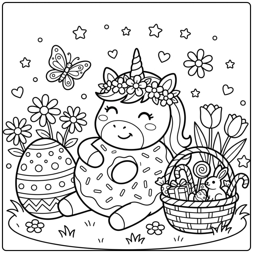 A Cute Easter Donut Unicorn coloring page