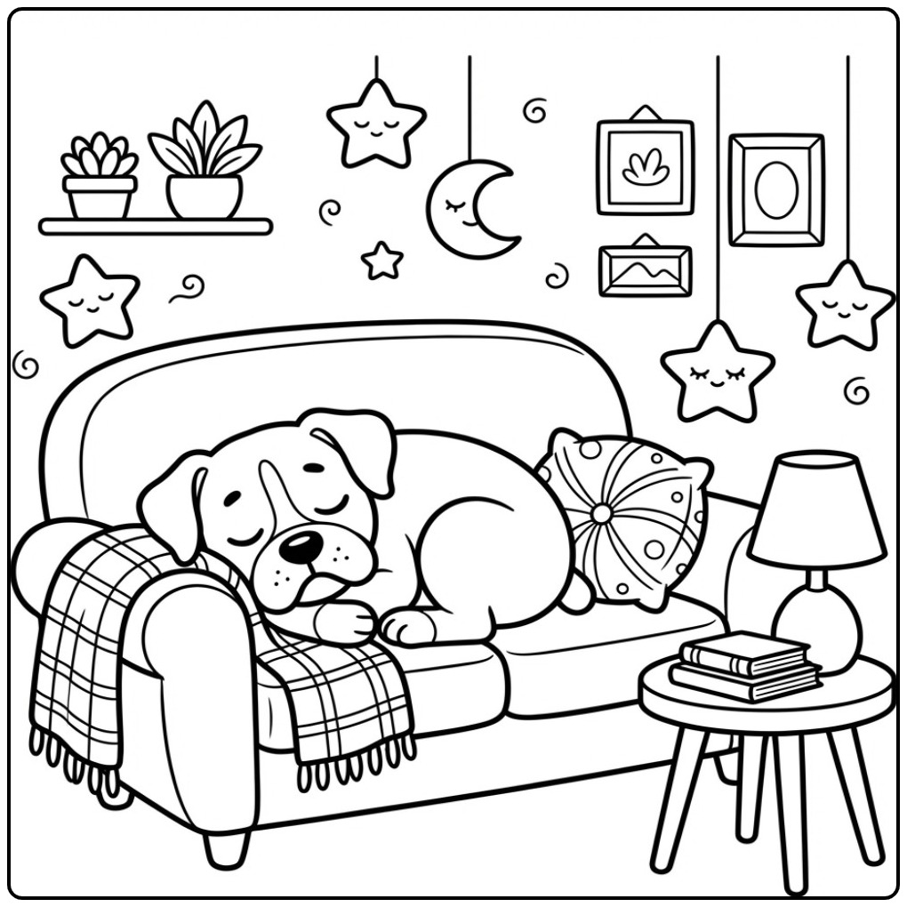 Sleeping Pup in a Cozy Room Boxer Dog coloring page