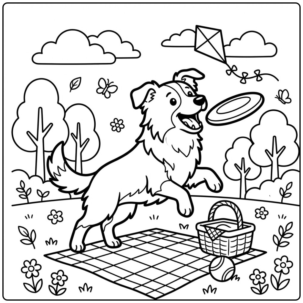 Border Collie Jumping to Catch a Frisbee coloring page