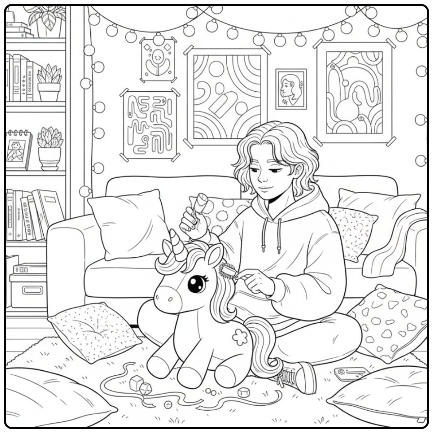 A Tiener and Her Magical Friend Unicorn Cute coloring page