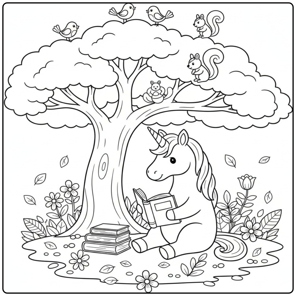 Easy with a Reading Unicorn coloring page