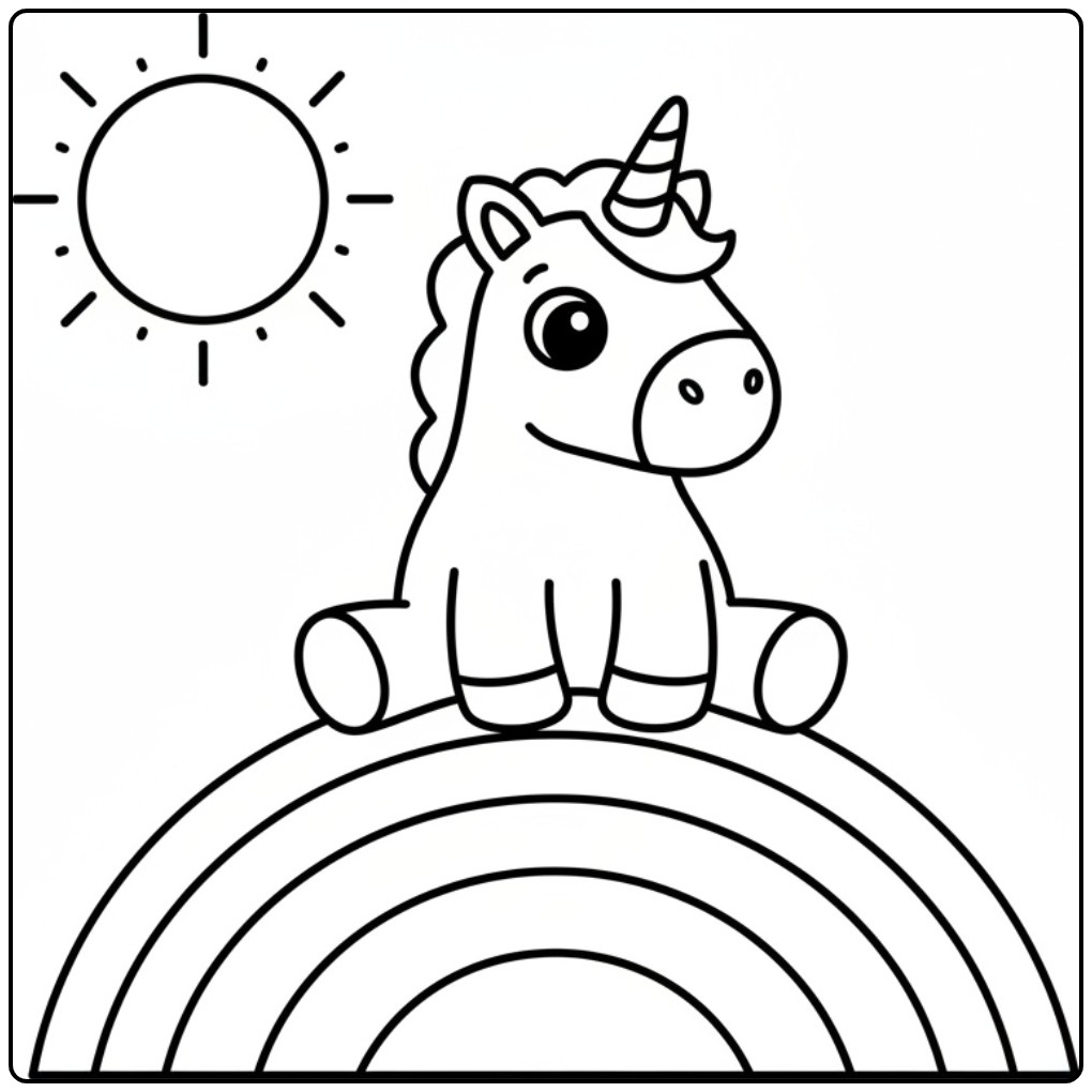 A Cheerful in the Sun Unicorn Rainbow coloring page