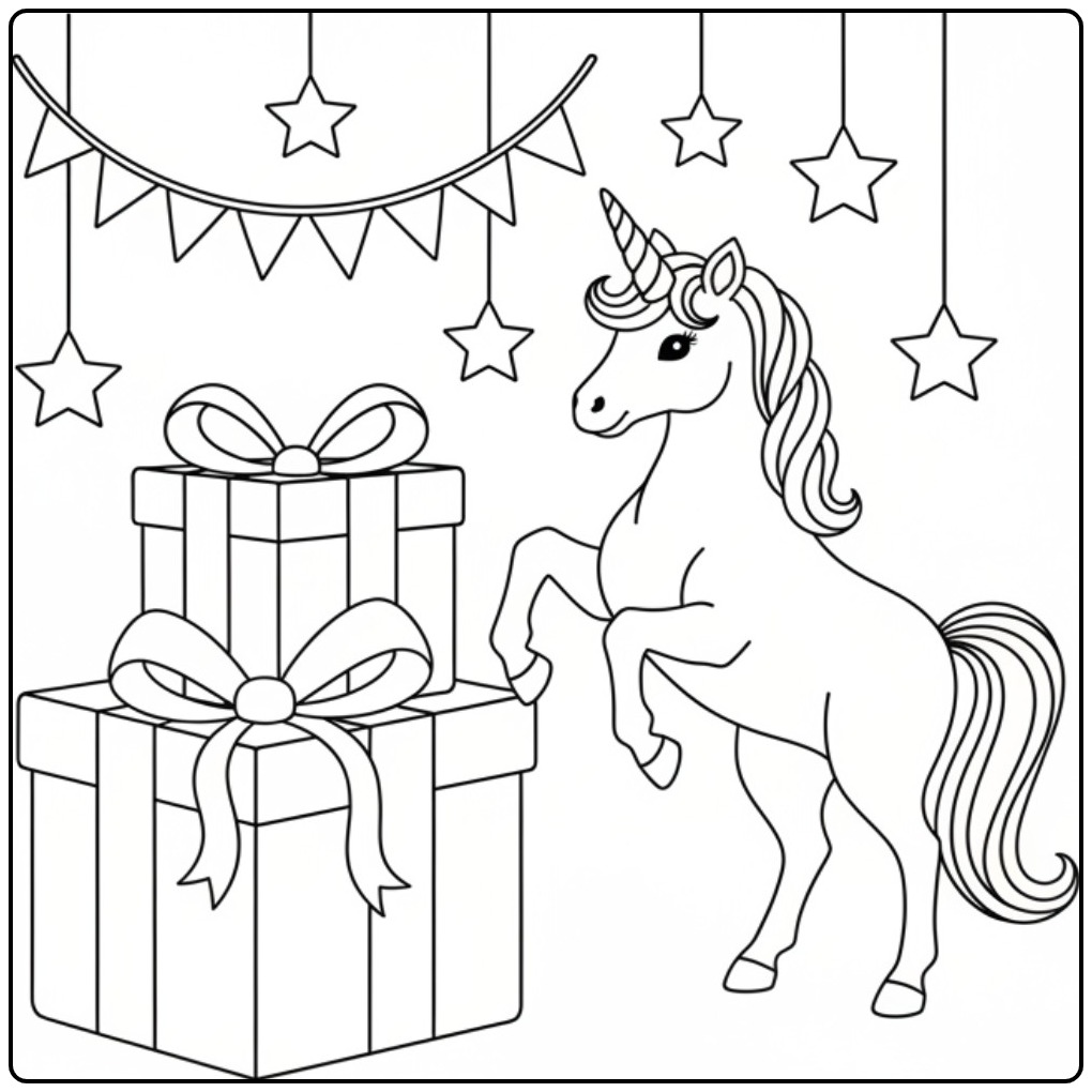Cheerful Party a Unicorn Birthday coloring page