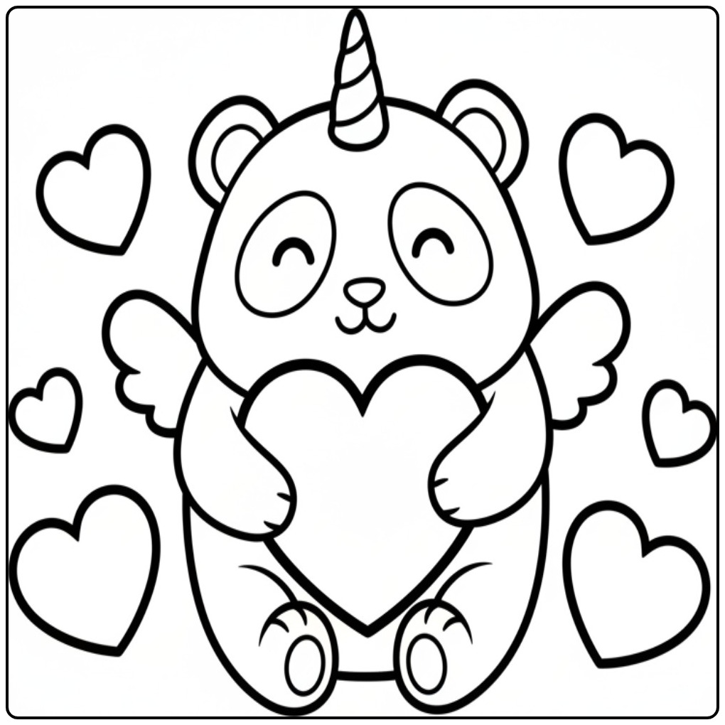 A Cheerful Unicorn Panda Full of with Love coloring page