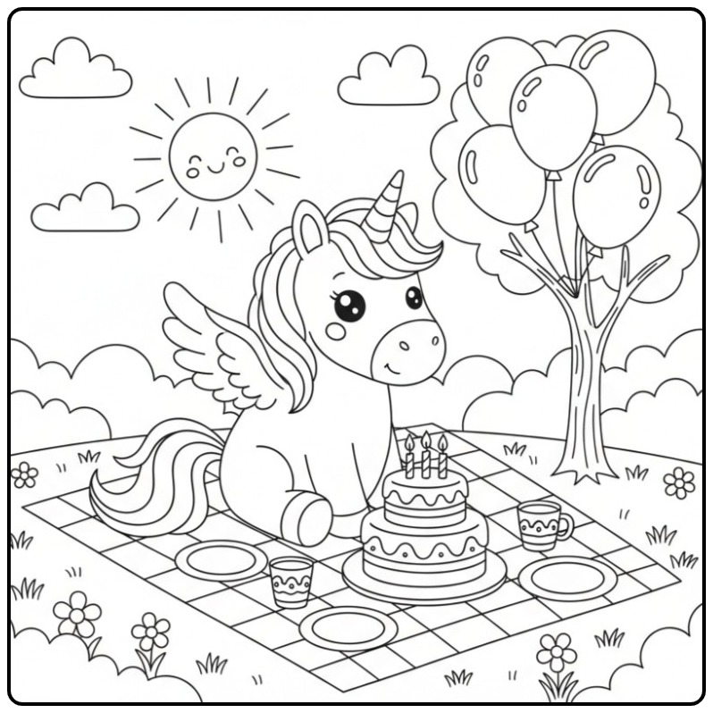 A Cheerful Verjaardagscoloring Page Unicorn with Wings coloring page