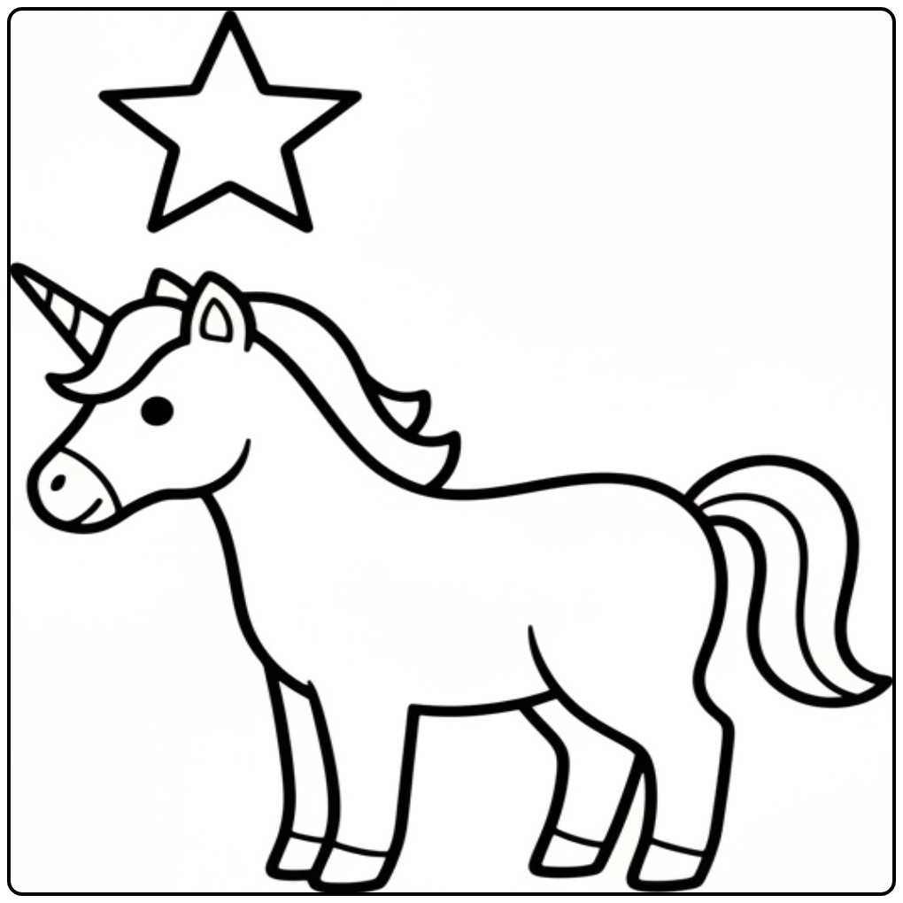 Simple Baby Unicorn with a Star coloring page