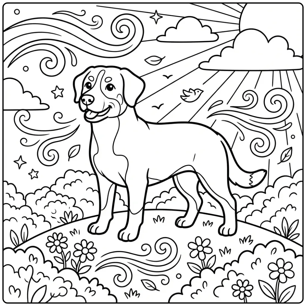 Entlebucher Mountain Dog on a Hill coloring page