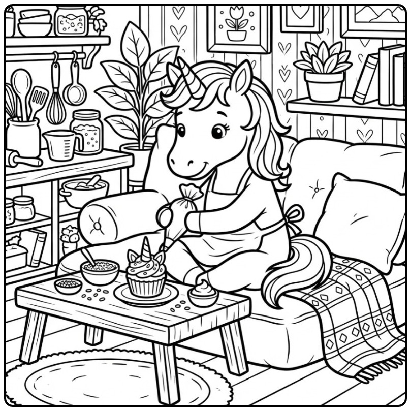 Fantasy Unicorn Cupcake for Creative Kids coloring page