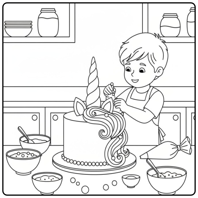 Fantasierijke and Fun Unicorn Cake to Building coloring page