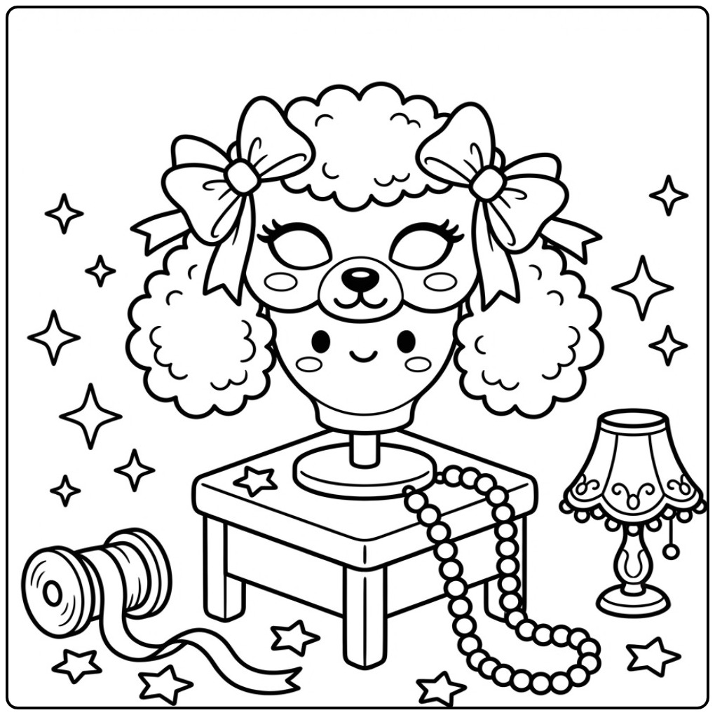Poodle Dog Mask with Bows coloring page