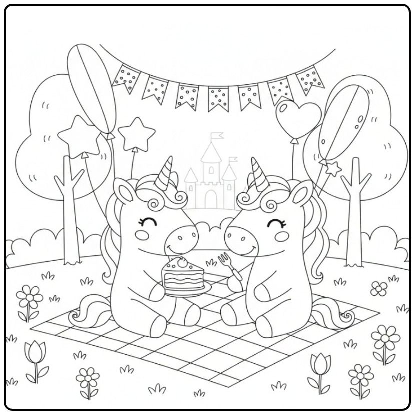 Party in the Park a Easy Unicorn Birthday coloring page
