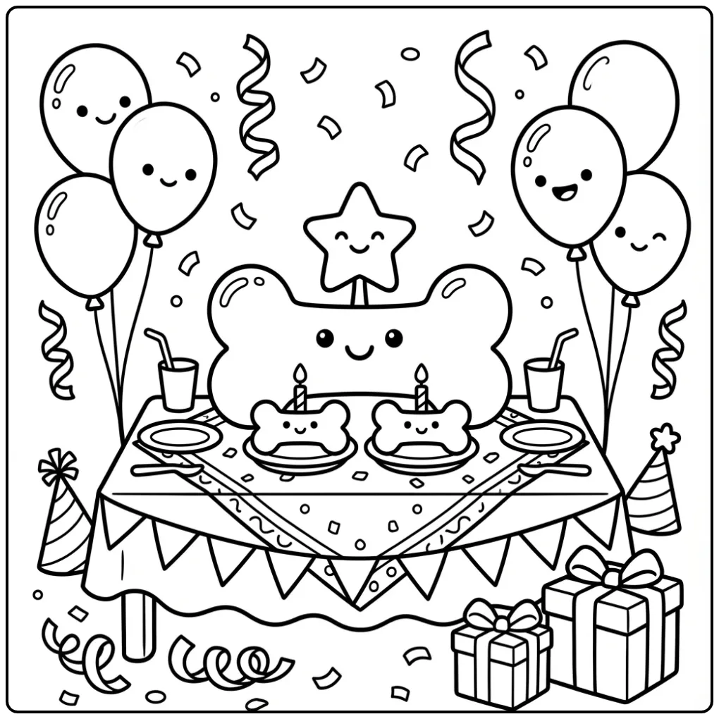 Festive Dog Bone for Birthdays coloring page