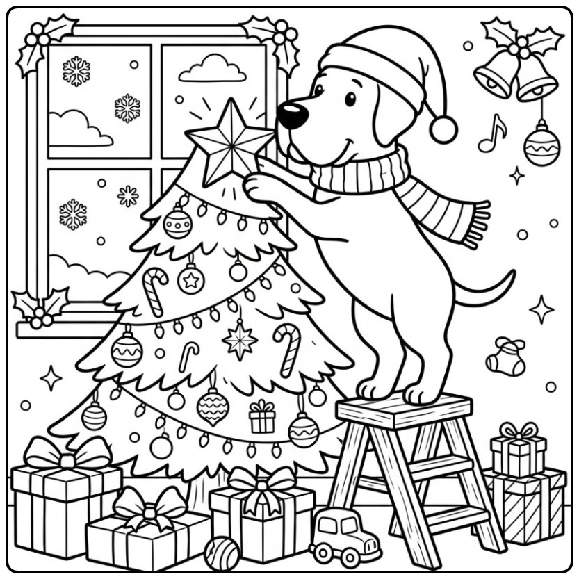 Great Dane Christmas Dog Placing the Tree Topper coloring page