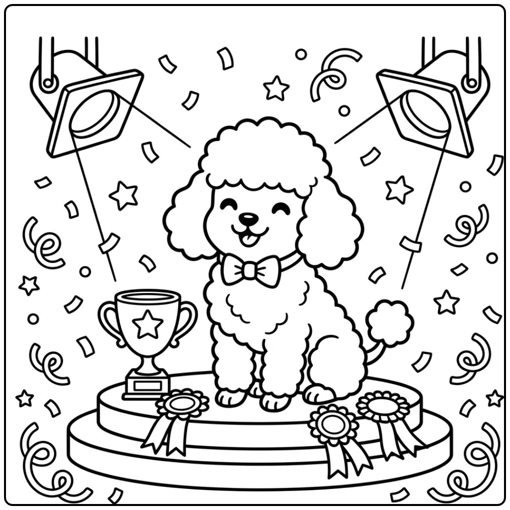 Festive Poodle as a True Show Dog coloring page