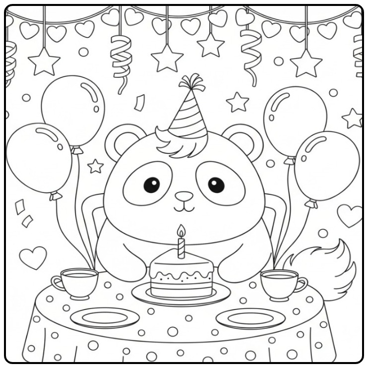 Festive Unicornpanda Birthday and Balloons coloring page